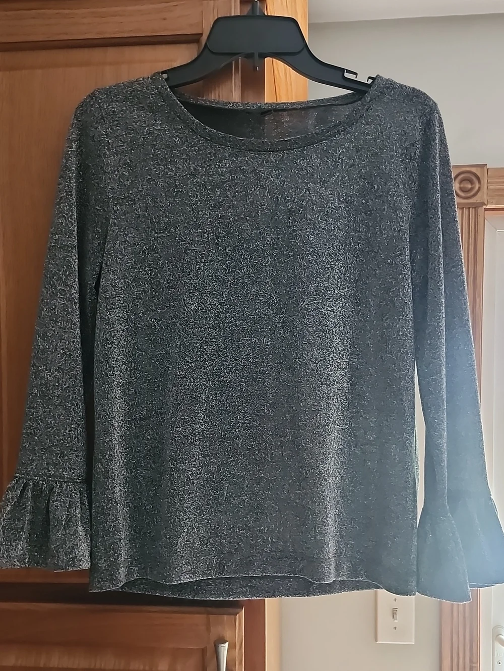 J. Crew Metallic Silver Long Bell Sleeve  Ruffle Cuff Top - Medium
